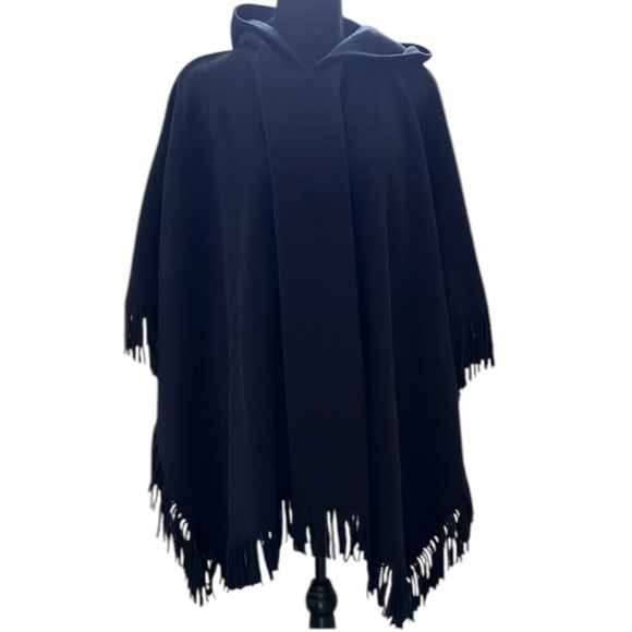 Women’s Navy Blue Fringed Hooded Cape/Poncho - Picture 1 of 5